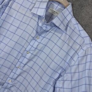Ledbury Button Up Dress Shirt Mens 15.5 Blue Windowpane Tailored Fit